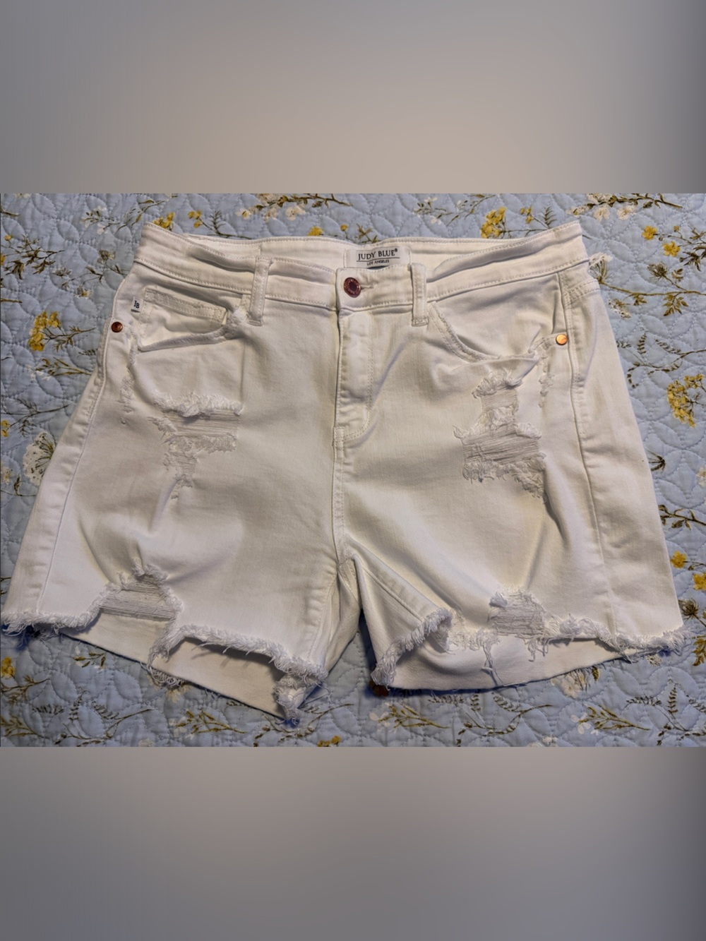 Judy Blue White Distressed Frayed Hem Denim Shorts